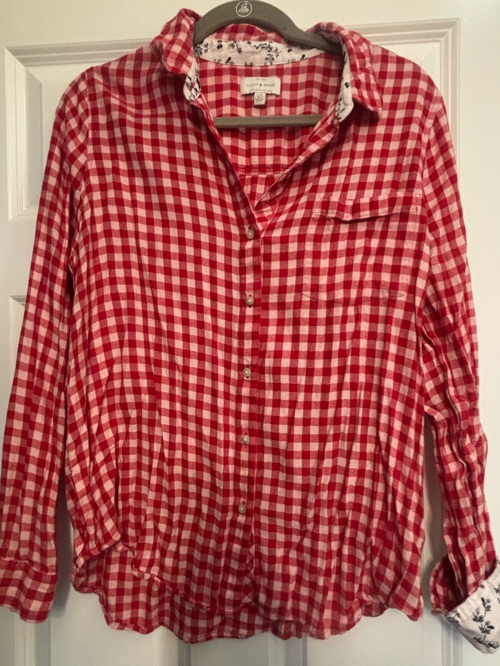 Lucky Brand Red and White Gingham Button-Down Shirt